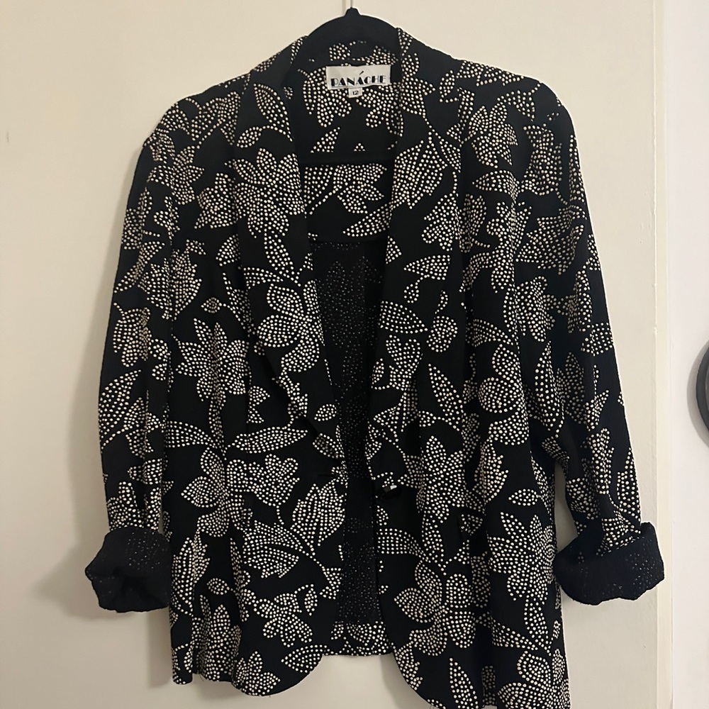 Vintage Black & white floral blazer with white beading